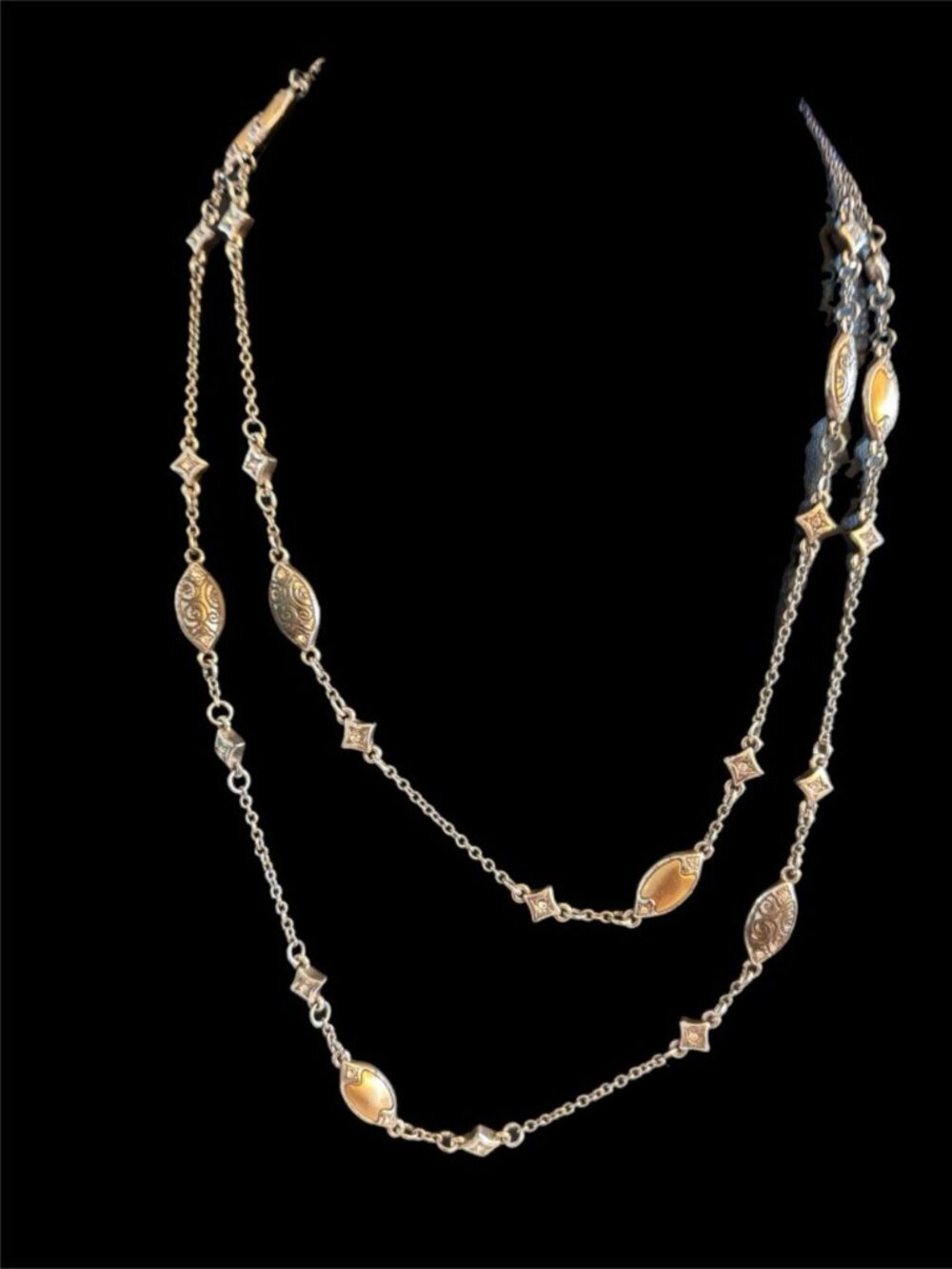 Vintage Brighton Silver & Gold Tone Rhinestone "Wiltern" Chain Necklace